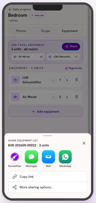 RocketEquipment screen in ROCKETPLAN