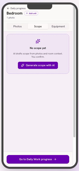 AI Scope screen in ROCKETPLAN