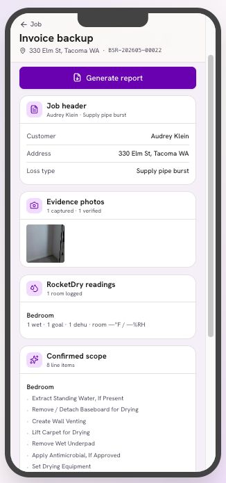 Invoice Backup screen in ROCKETPLAN