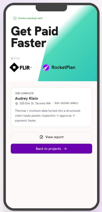 Get Paid Faster screen in ROCKETPLAN