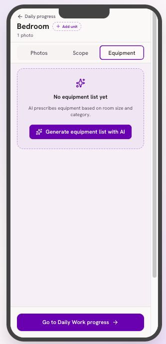 AI Equipment screen in ROCKETPLAN